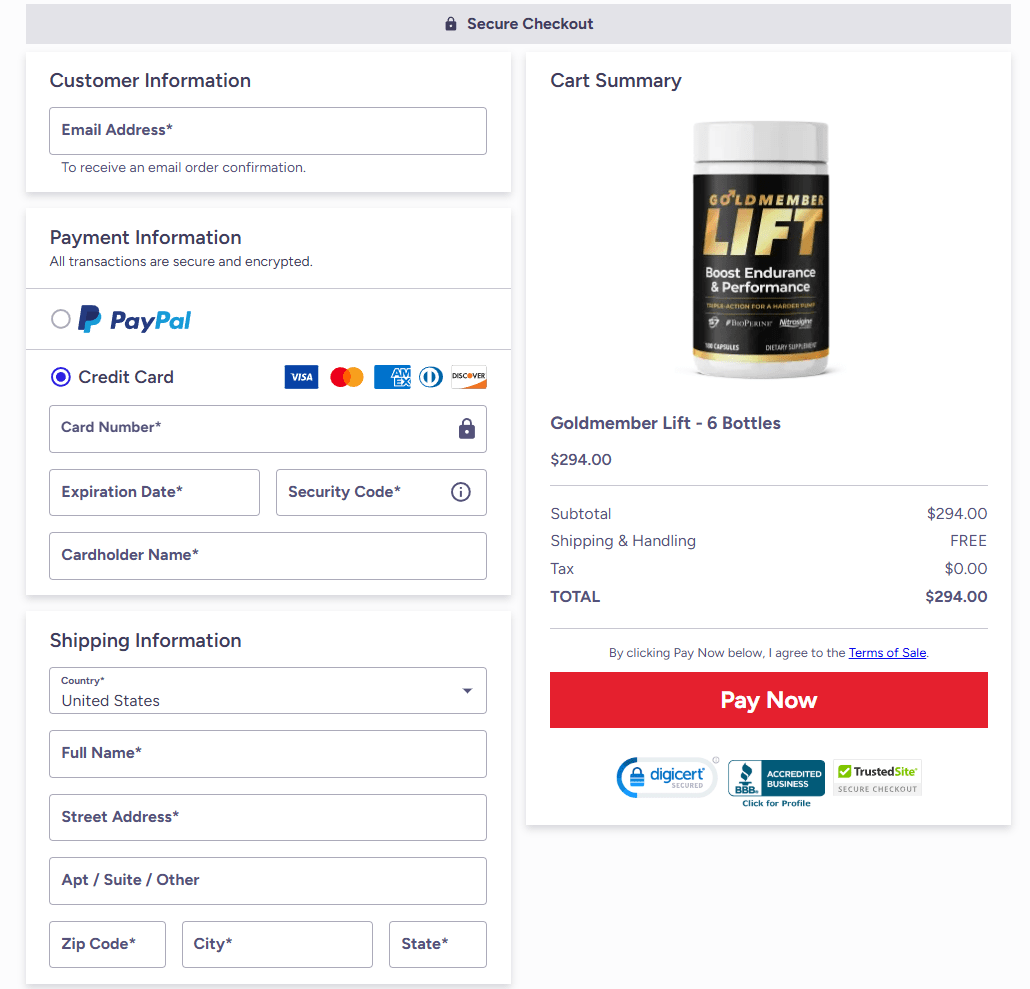 Goldmember Lift order page